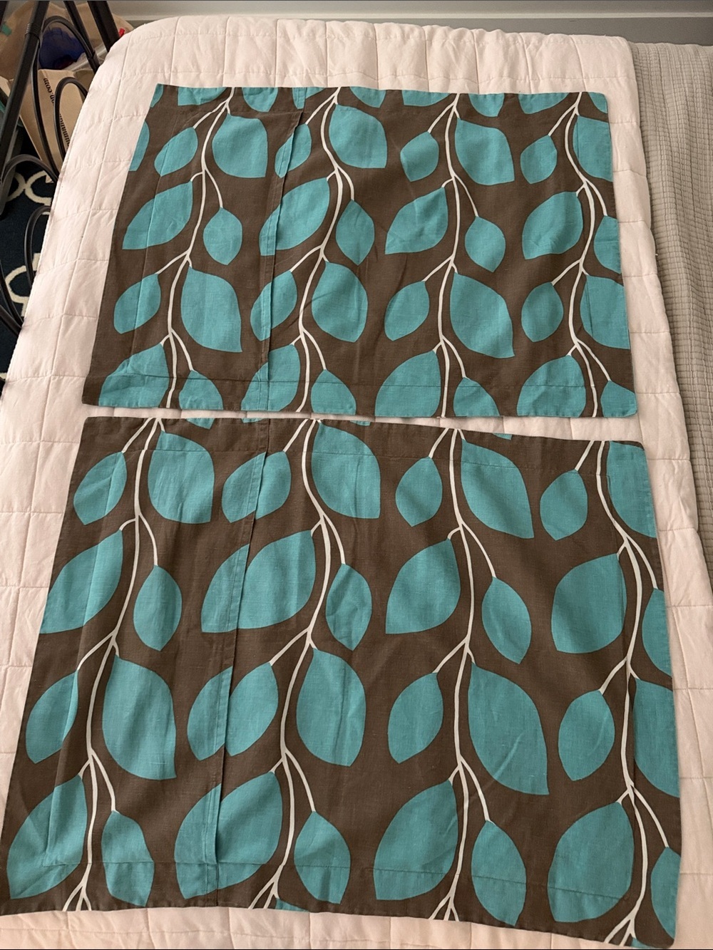 Linen Cotton Blend Turquoise Print Standard Pillow Shams Garnet Hill- Set of 2 - Picture 3 of 5